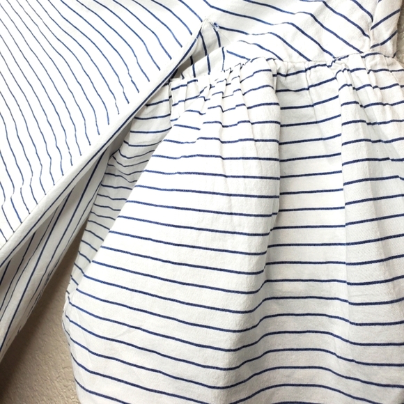 H&M Pinstriped Balloon Sleeve off the Shoulder Top in White/Blue - Picture 7 of 7